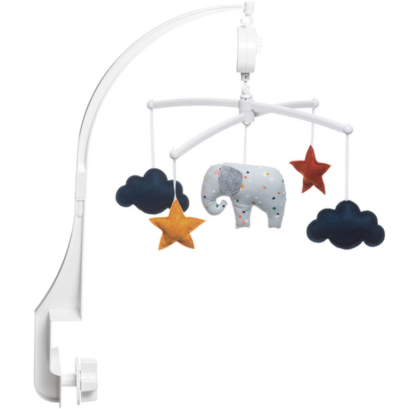 Mobile Musical Elephant Gris Plumetis Melodie Au Choix