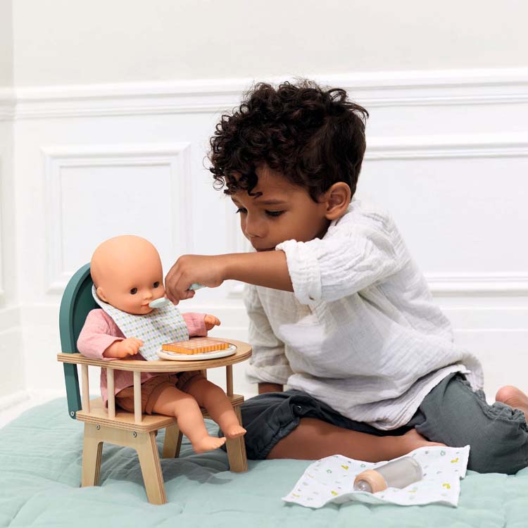 Chaise haute bébé pour poupée - Rehausseur de table pour poupée - Pomea  Djeco
